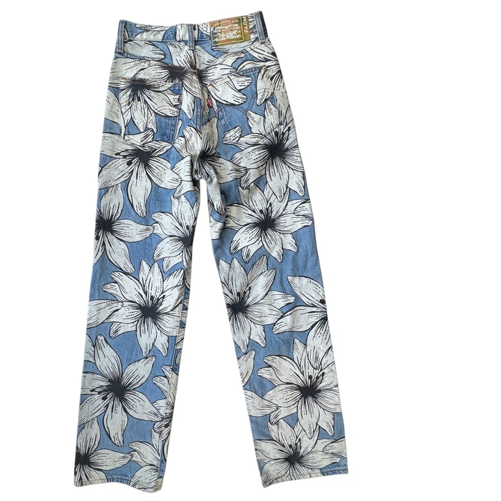 Levis x Farm Rio Ribcage Straight Jeans Womens 24 Blue Tropical Ankle High Rise - Picture 15 of 15